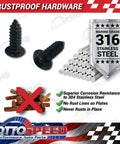 Theft-Proof License Plate Screws Kit With Black Stainless Security Screws, Nylon Inserts, And Rustproof Features Display