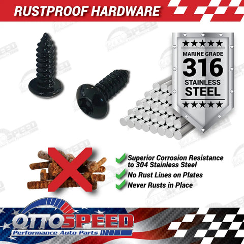 Theft-Proof License Plate Screws Kit With Black Stainless Security Screws, Nylon Inserts, And Rustproof Features Display
