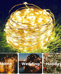 Two Pack 200 LED 66Ft Solar Powered Copper Wire String Lights Outdoor Waterproof With 8 Modes for home, wedding, holidays
