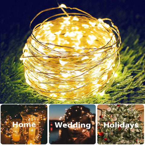 Two Pack 200 LED 66Ft Solar Powered Copper Wire String Lights Outdoor Waterproof With 8 Modes for home, wedding, holidays