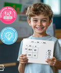 Child holding Dry Erase Ten Frame Area Model Board For Kids 9 By 12 Inch Double Sided Whiteboard For Math Practice Area Model And Two Ten Frames