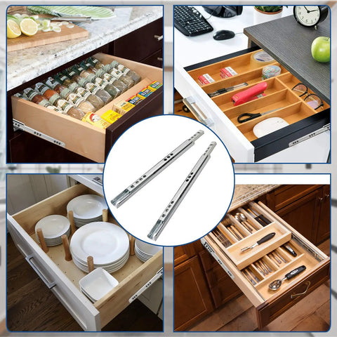 Kickass Heavy Duty Dual Direction 8.4 Inch Drawer Slides With Butter Smooth Glides Zinc Plated Steel For Tight Cabinet Fits Includes Essential Mounting Screws Solid Pack Of Two in kitchen, office, and dining scenarios.