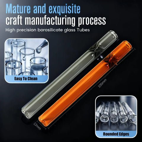 Colored Borosilicate Glass Blowing Tubes 8 Piece Set Heavy Duty High Temp Resistant featuring clear and amber tubes, 100mm length