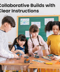 Children building robots using Solar Robot Building Kit For Kids 8-13 DIY STEM Toy 15-In-1 Educational Robotics at classroom table.