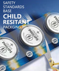 Top Shelf Cr2016 3V Lithium Coin Cell Battery 5 Pack in child-resistant packaging, showing CR2016 cells with safety design features.