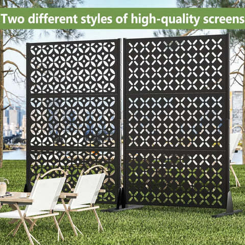 Outdoor Metal Privacy Fence Panels 72 Inches Tall By 46 Inches Wide Freestanding Privacy Screen With Dope X Shaped Modern Geometric Design For Balcony Deck Patio Garden And Indoor Use, two styles of high-quality screens.