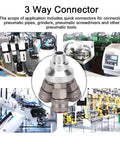 3 Way Connector Chrome Plated Pneumatic Component With Self-Locking One-Hand Quick Coupler for air tools and systems