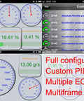 Dashboard display of Configurable Auto On Off Bluetooth Low Energy OBD II Car Diagnostic Tool with customizable GUI and PIDs.