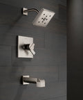H2Okinetic Showerhead With WaterSense, 1.5 GPM At 80 Psi, Stainless Finish, High Efficiency Spa Spray installed in modern bathroom