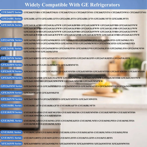 Compatibility chart for Refrigerator Water Inlet Valve Replacement For Popular Appliance Models Like CFE26KP2NBS1 GFE24JGKAFBB GYE18JMLAFES