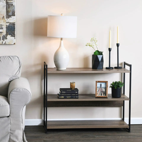 Straight Up Quality 3 Shelf Open Storage Bookshelf With Oak Rustic Wood Grain Laminate Shelves And White Steel Frame Heavy Duty Home Organization Game Changer Flex Your Cozy Living Room Setup