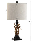 Brown Rustic Antler Table Lamp For Bedroom And Lodge Cabin Decor, 20.5 Inch Faux Antler Style Desk Lamp With Gray Linen Shade