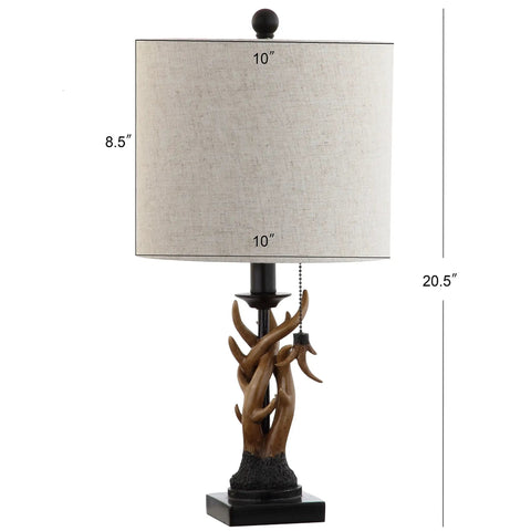 Brown Rustic Antler Table Lamp For Bedroom And Lodge Cabin Decor, 20.5 Inch Faux Antler Style Desk Lamp With Gray Linen Shade