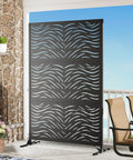4x6 Ft Metal Privacy Screen With Artistic Modular Designs For Patio And Garden Freestanding Outdoor Fence Panel Weather Resistant Laser Cut Ripple Flow Pattern For Dope Shade Privacy And Decorative Divider against stone wall