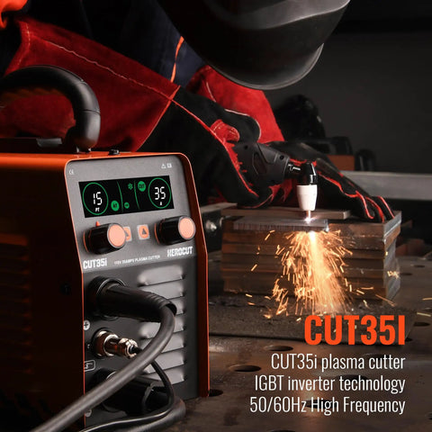 35 Amp Plasma Cutter CUT35i 110V HF IGBT Inverter Technology Plasma Cutting Machine With PT-31 Torch in action cutting metal
