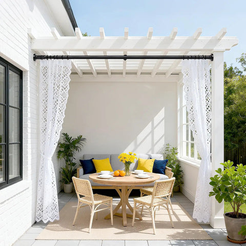 Outdoor patio with Extra Long Tension Curtain Rod 39 To 173 Inches 3.3 To 14 Feet Outdoor No Drilling For Patio Windows One Click Telescopic Rod
