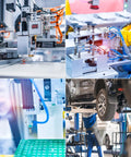 Collage of One Quarter Inch Push To Connect Air Hose Fittings Set Of 10 Quick Release Pneumatic Connectors in industrial settings