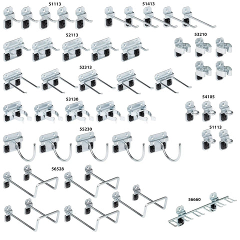 Assorted LockHook Steel Pegboard Hook Kit 46 Piece Set Heavy Duty Zinc Plated Hooks For Garage Organization And Workshop Storage