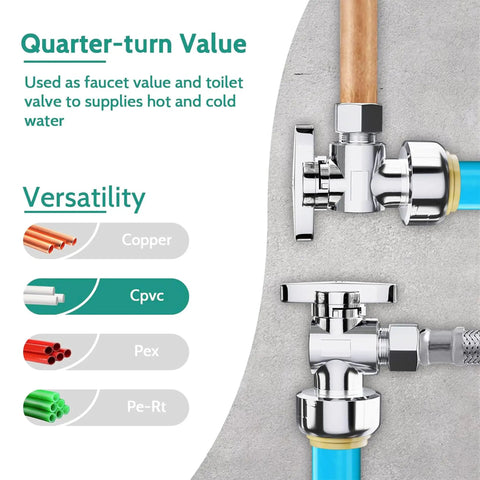 10 Pack Angle Stop Valve Half Inch Push To Three Eighth Inch Threaded Compression Water Shut Off Valve with copper piping