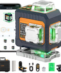 360 Degree Laser Level Self Leveling Kit With Four 360 Degree Green Lasers 16 Bright Lines For Precise Tile And Room Layouts From Floor To Ceiling Square Off Walls And Ceilings Like A Pro., green 4-plane laser level with phone app and accessories