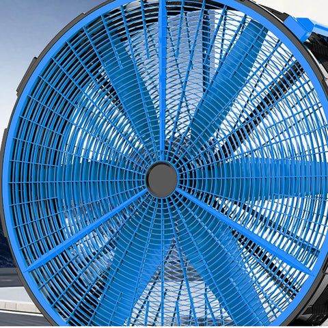 Close-up of Portable Evaporative Air Cooler And Energy Saving Water Swamp Fan Lightweight Mobile Cart Design for Home or Backyard