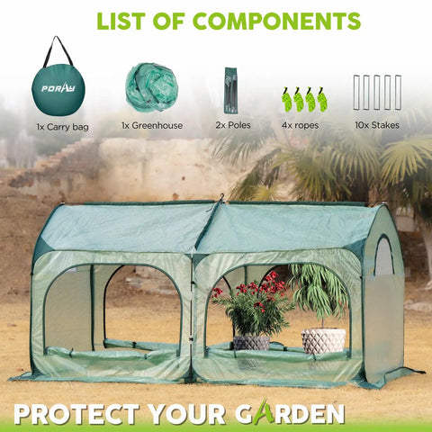 Pop Up Greenhouse Tent Cover Tunnel For Backyard Plants Large PE Grow House With Mesh Windows Sunshine Room For Warmth And Seedling Care Frost Protection Includes Stakes And Guy Ropes Easy Setup