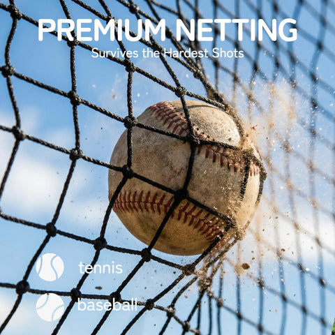 Baseball hitting premium netting showcasing weatherproof durability for 40 Foot Batting Cage With Net And Frame For Baseball Softball Hitting And Pitching Practice Heavy Duty Framed Backyard Training Cage Package Weatherproof Durable Easy Assembly For Quick Setup.