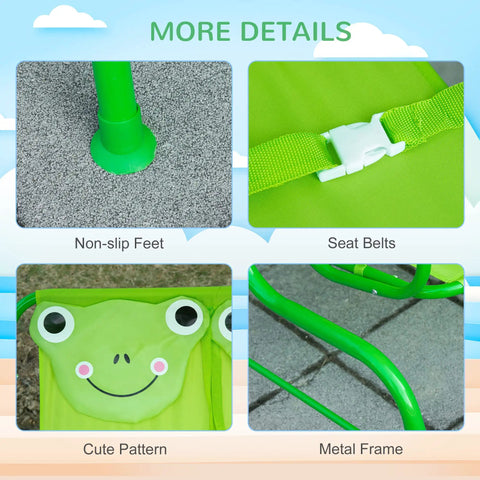 Close-up details of Two Seat Kids Patio Swing With Adjustable Canopy And Safety Belt Frog Pattern Hanging Swing Bench