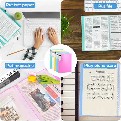 Display Book Binder With Plastic Sleeves Five Pack 30 Pocket Portfolio Binder Set For 8.5x11 Documents in use for various tasks.