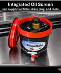 14 Quart Oil Drain Pan With Extra Wide 12 Inch Opening And Deep 11 Inch Container For Mess Free Draining, on workbench