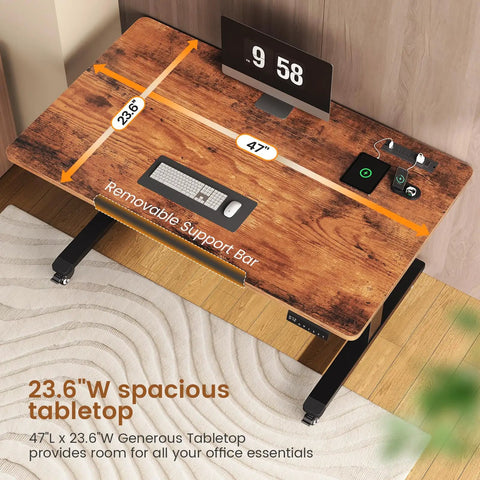 Massive 47 X 24 Inch Electric Standing Desk With 180 Degree Tiltable Mobile Rising Adjustable Height Workstation view of 23.6" wide tabletop.