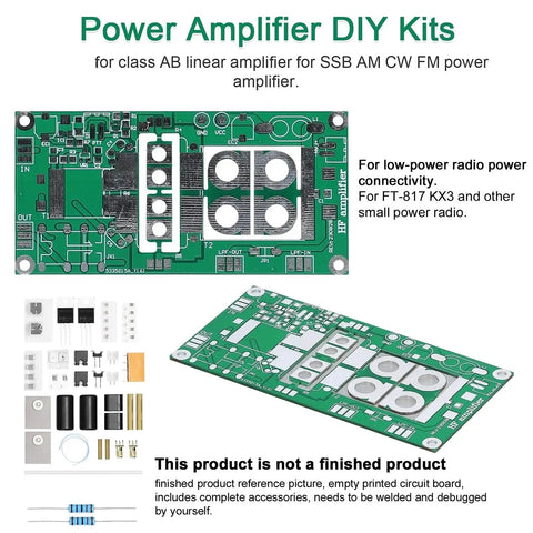 DIY SSB Linear Power Amplifier Kit 3.5-30 MHz showing circuit board and components for 5W In 70W Out ham radio boost
