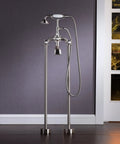 Heavy Duty Acrylic Clawfoot Bathtub Featuring Fly Slipper Contour And Straight Up Brushed Nickel Fixtures Complete No Stress All In One Luxury Home Soak Package faucet with dual handles and showerhead