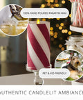 Flameless LED Candy Cane Pillar Candle with Moving Flame, Battery Operated 6.5 Inch Red Glitter Stripe, Unscented Indoor Safe