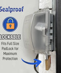 Weatherproof 1 Gang Exterior In Use Outlet Cover And Box Kit With Lockable Extra Duty Metallic Box for outdoor use shown installed.