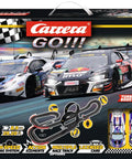 Electric Powered Slot Car Race Set With 29 Feet Of Track Two Loops Flyover And Banked Curves 1 To 43 Scale DTM Giants on box