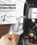 Professional steam wand of the Level Up Your Brew Game With This Compact 3.5 Bar Espresso Machine 800W Pump for lattes.