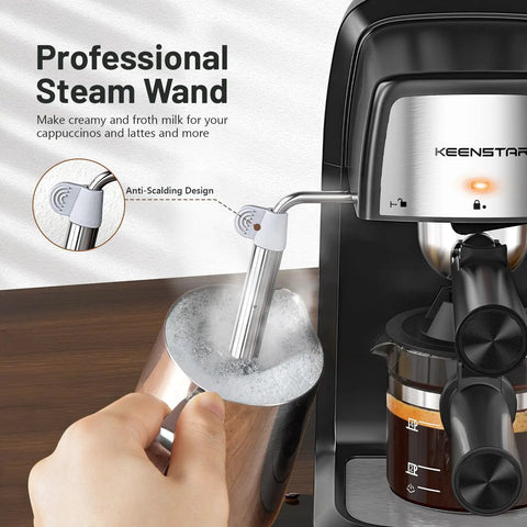 Professional steam wand of the Level Up Your Brew Game With This Compact 3.5 Bar Espresso Machine 800W Pump for lattes.