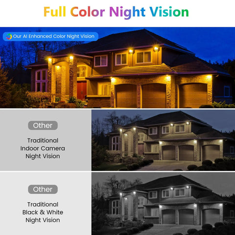 Comparison of night vision showing No Drill Magnetic Window Camera For Inside Or Outside Monitoring Through Glass 4K 8MP Lens color view.