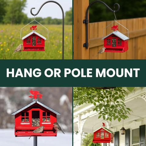 Country House Squirrel Proof Bird Feeder With Weathervane 8 Lb Seed Capacity All Metal Durable Construction Easy Fill Outdoor