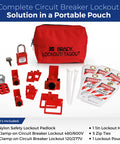 Lockout Tagout Electrical LOTO Kit for Quick Power Down 120/277V to 480/600V Circuit Lockouts Red Padlock Hasps and Tags Portable Station Refill Pack with red pouch