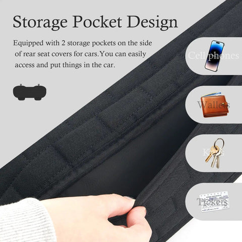 Back Seat Cover With No Slip Bottom And Breathable Fabric Universal Fit For Cars And SUVs Includes Side Pockets