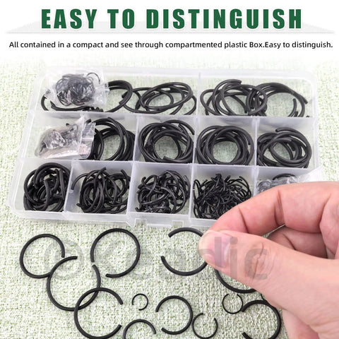 Assorted Round Wire C Clips Set For Holes, External Snap Rings Kit, 322 Pcs In 10 Sizes M7 To M30 in plastic organizer