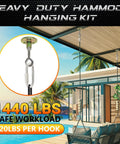 Heavy duty hammock hanging kit showing stainless steel chain quick links set of 6, capable of supporting 620 lbs per hook.