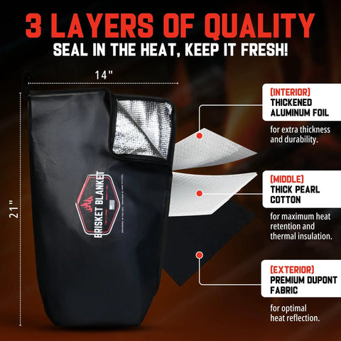 Insulated BBQ Blanket Bag For Resting Meats Like Brisket, Pork, And Turkey, Heavy Duty Smoker Bag With Wide Mouth, material layers