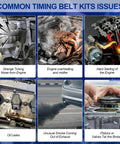 Common issues illustration showing engine problems related to Toyota All-In-One Timing Belt Kit With Water Pump And Gaskets
