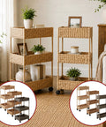 3-Tier Rolling Storage Cart Cinnamon Water Hyacinth Finish For Bathroom, nursery, craft room, and laundry organization.