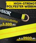 High-strength polyester car tie down strap with reinforced stitching, 9900 lbs break strength, 3300 lbs working load limit