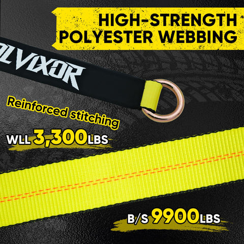 High-strength polyester car tie down strap with reinforced stitching, 9900 lbs break strength, 3300 lbs working load limit