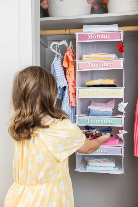 Weekly Hanging Clothes Caddy For Kids With Five Spacious Compartments For School Attire Sorting And Closet Confidence A Slick Storage Companion That Brings No Sweat Mornings To Daily Look Prep Routines